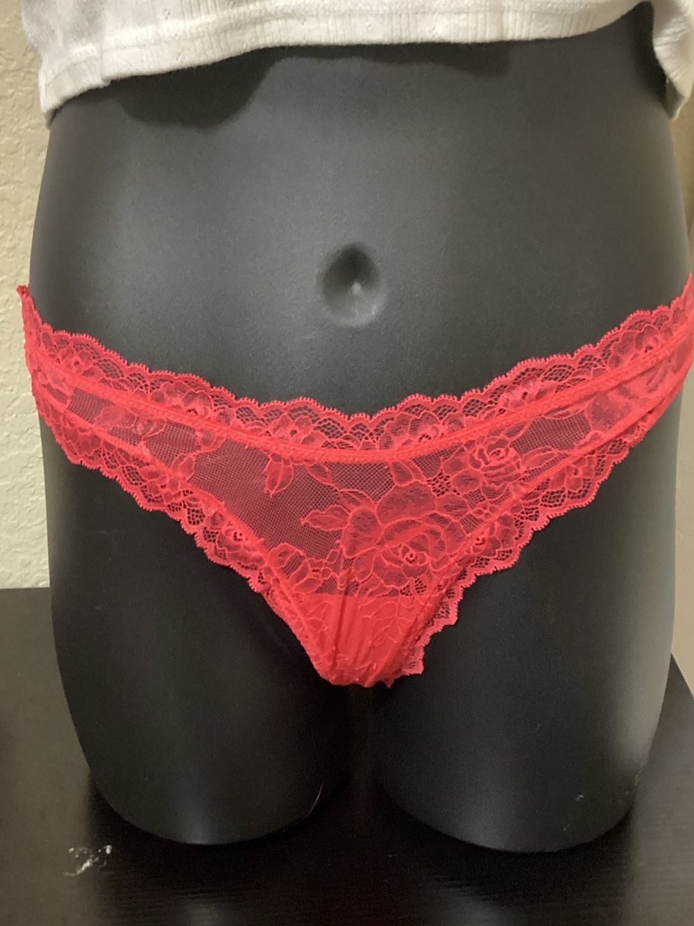 PINK Victoria's Secret Bright Red Floral Lace Bikini Panty